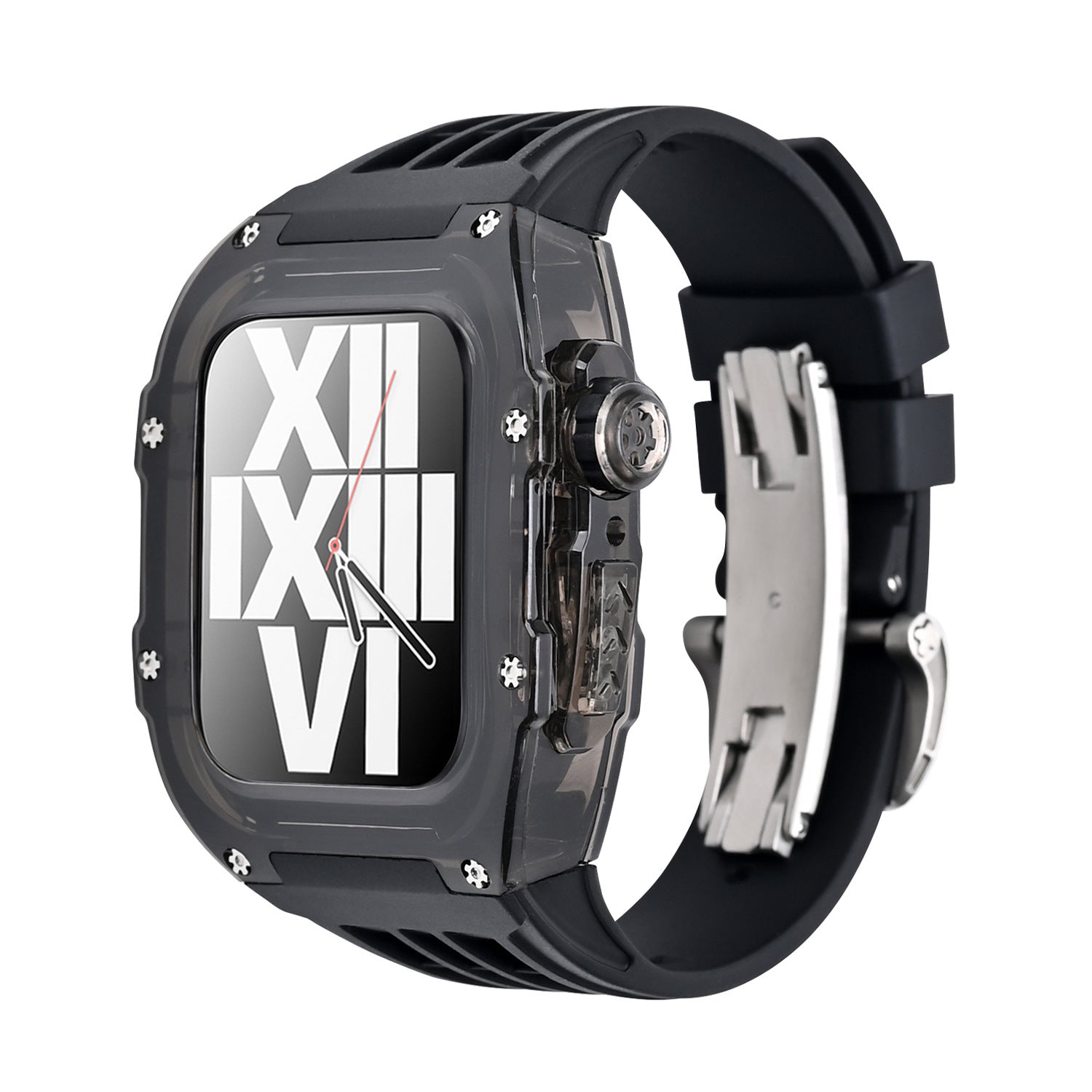 RM V30 Glacier Series Fluororubber Band Black Case Retrofit Kit For Apple Watch